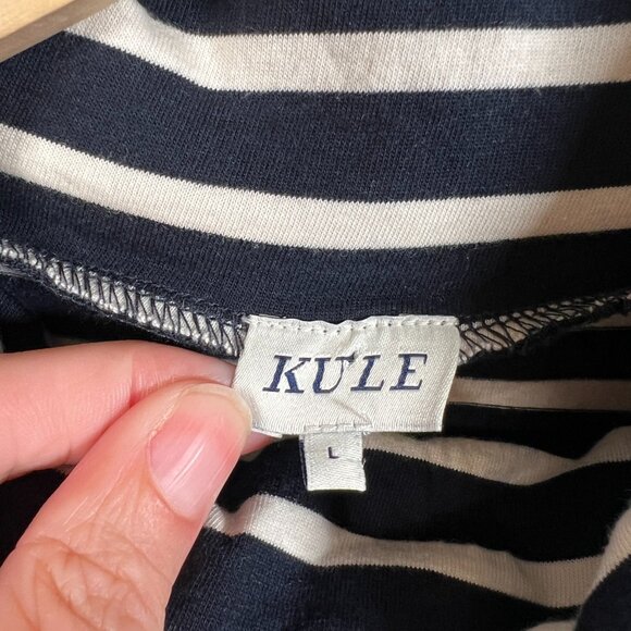 Kule Turtleneck Dress Size Large Navy Stripes Cotton Casual Work Preppy - Picture 3 of 10